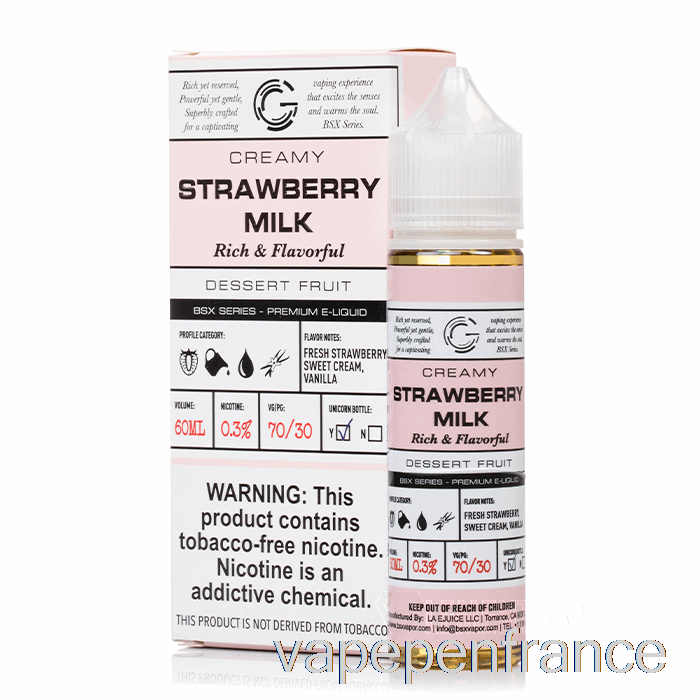 Lait De Fraise - Série Bsx - Stylo Vape 60 Ml 3 Mg